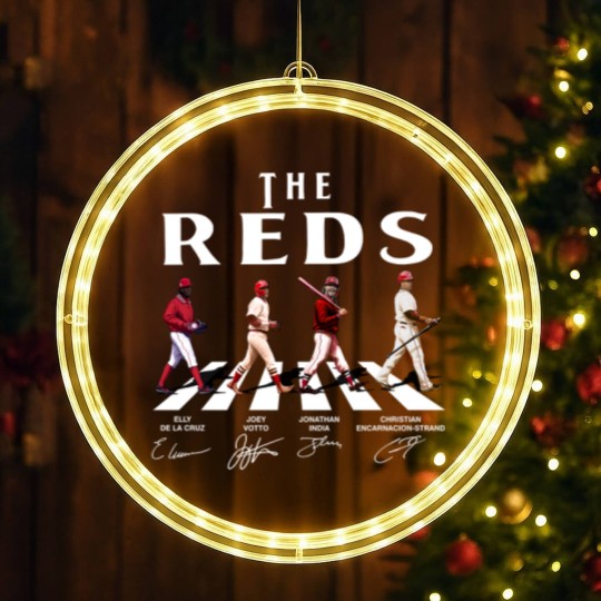 Discover Reds Walking Abbey Road Signatures Baseball LED Christmas Window Lights, Elly De La Cruz, Votto, Jonathan India