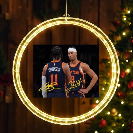 Discover Jalen Brunson and Josh Hart With Signature Vintage LED Christmas Window Lights, New York Basketball Retro 90s LED Christmas Window Lights