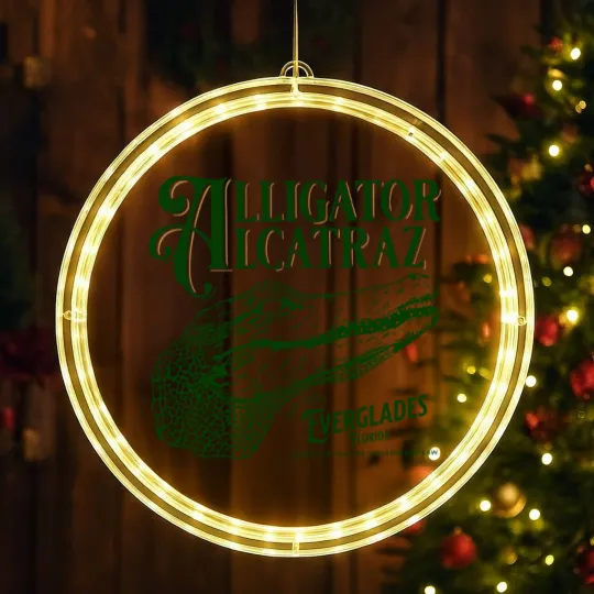 Discover Alligator Alcatraz LED Christmas Window Lights, Everglades Florida Parody,  Swamp Humor LED Christmas Window Lights, Dark Humor LED Christmas Window Lights