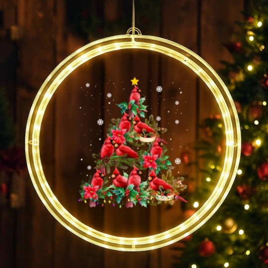 Discover Vintage Christmas Cardinal Birds Snowings Xmas Tree Lights LED Christmas Window Lights