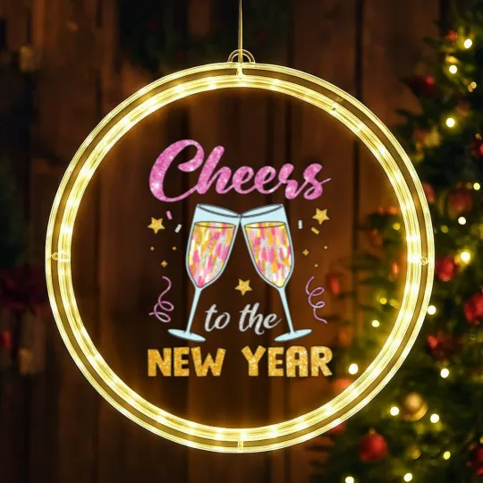 Discover New Year 2025 LED Christmas Window Lights, Cheers to the New Year, Retro New Years LED Christmas Window Lights