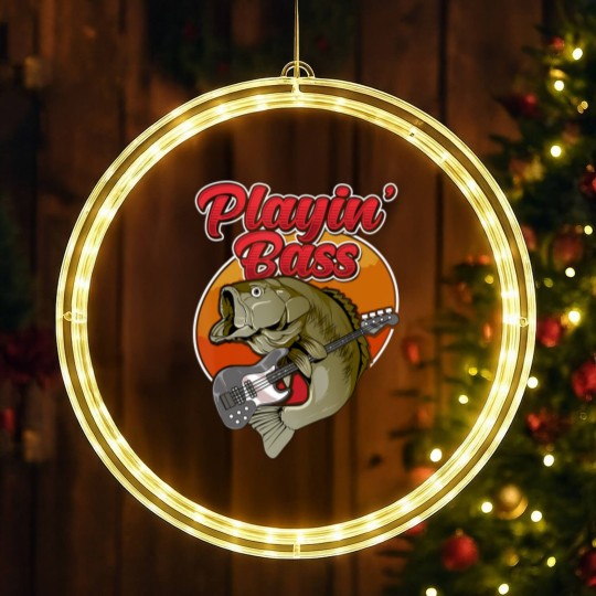 Discover funny playin' bass guitar player gift bass fish fishing LED Christmas Window Lights