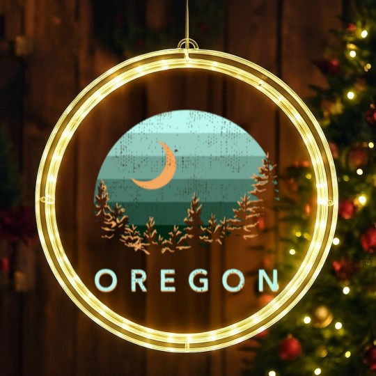 Discover Oregon Vintage Sunset Outdoors Hiking Souvenir LED Christmas Window Lights