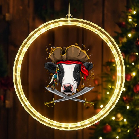Discover Cattle Cow Pirate Cow Cattle Jolly Roger Flag Nautical Cow Lover LED Christmas Window Lights