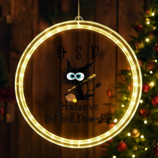 Discover Funny Black Cat Softball - O.S.D Obsessive Softbal LED Christmas Window Lights