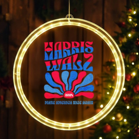 Discover Harris Walz 2024 Vintage Boho Groovy Retro red Blue Kamala Harris 2024 - Harris Walz 2024 - LED Christmas Window Lights