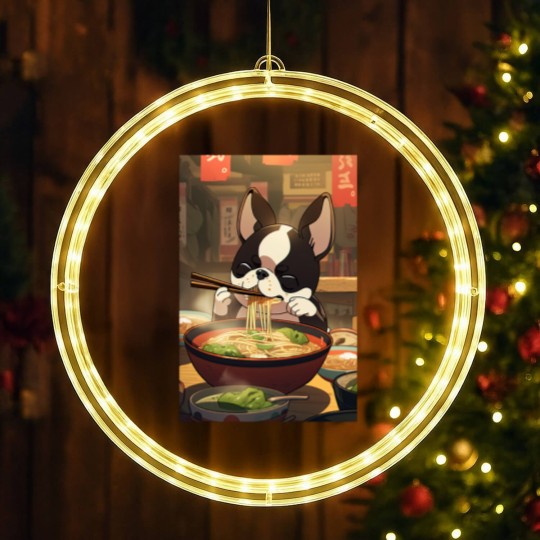 Discover Boston Terrier Eating Ramen LED Christmas Window Lights