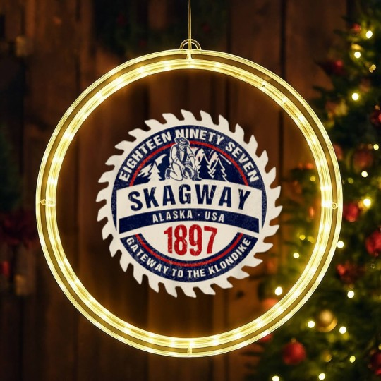Discover Skagway Alaska 1897 Historic Gold Rush Town Souvenir Gift LED Christmas Window Lights