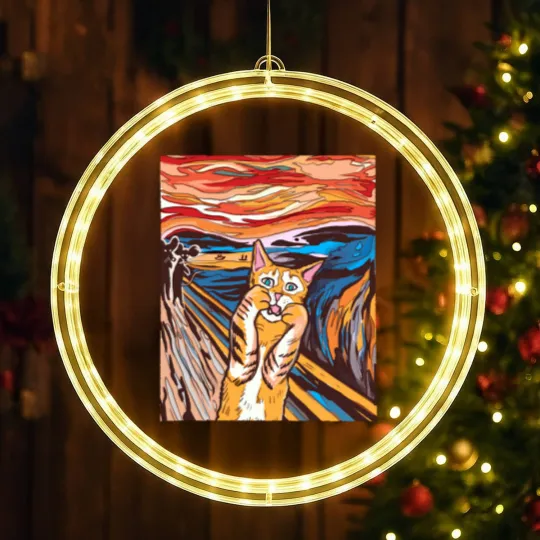 Discover Scream LED Christmas Window Lights Funny Tabby Cat Scream Edvard Munch's Painting The Scream