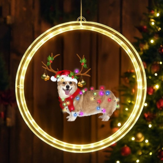 Discover Christmas Corgi Reindeer LED Christmas Window Lights, Santa's Hat Corgi LED Christmas Window Lights