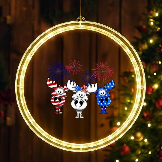 Discover red white blue moose usa flag 4th of july nerdy moose americ LED Christmas Window Lights