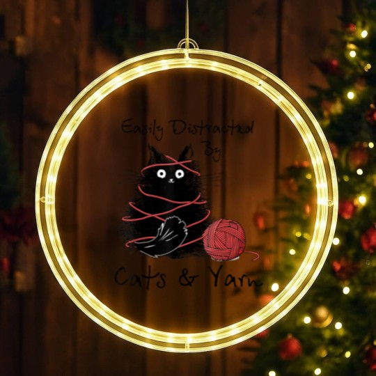 Discover Easily Distracted By Cats And Yarn Knitting Lovers LED Christmas Window Lights