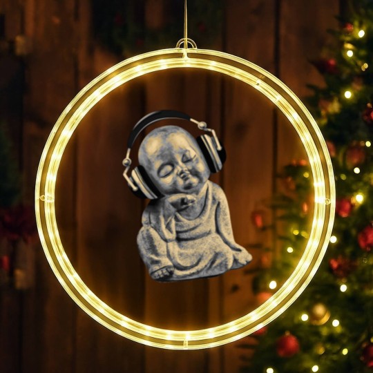 Discover Buddha Headphones LED Christmas Window Lights Buddhist Monk DJ LED Christmas Window Lights