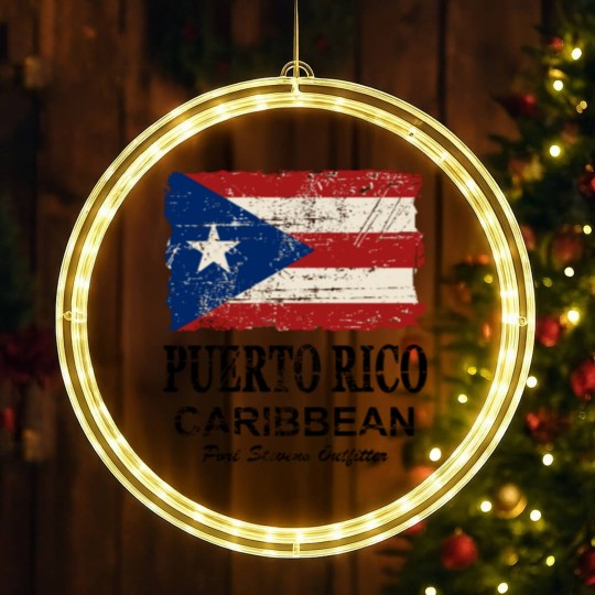 Discover Puerto Rico Flag - Vintage Look LED Christmas Window Lights