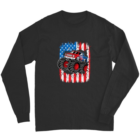 Discover monster truck crush 4th of july s usa american flag boys Long Sleeves