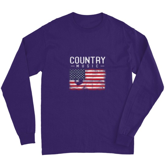 Discover Country Music Vintage Guitar American Flag 21 Long Sleeves