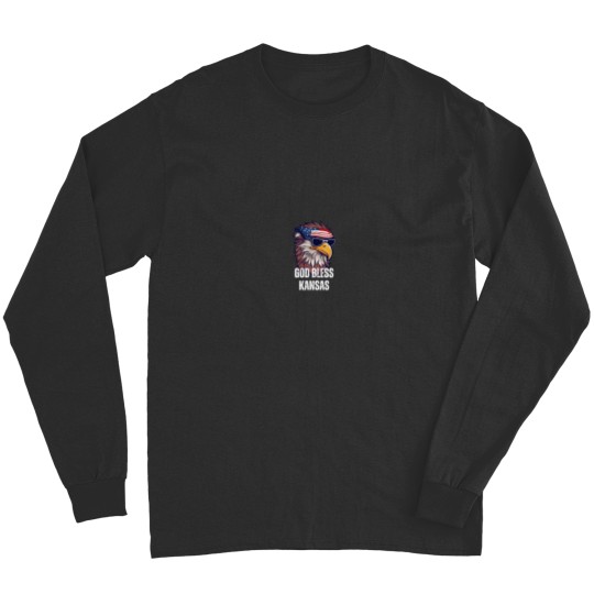 Discover God Bless Kansas Patriotic Bald Eagle American Flag 3409 Long Sleeves