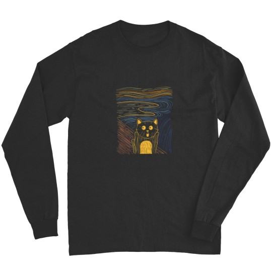 Discover The Scream Funny Art Painting Cat Edvard Munchs Parody 7022 Long Sleeves