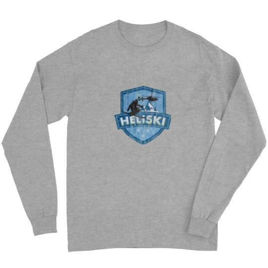Discover Vintages Heliski Mountain Badge Skis Design.png Long Sleeves
