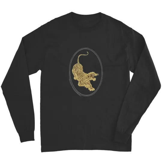 Discover Jerry Garcia Long Sleeves- Tiger Guitar emblem, Gold metallic ink on a Black Long Sleeves