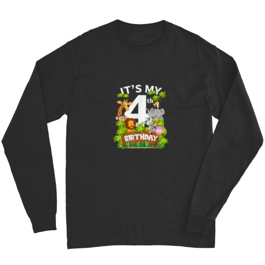 Discover Its My 4th Birthday Zoo Animal Cute 4 Year Old Birthday Long Sleeves