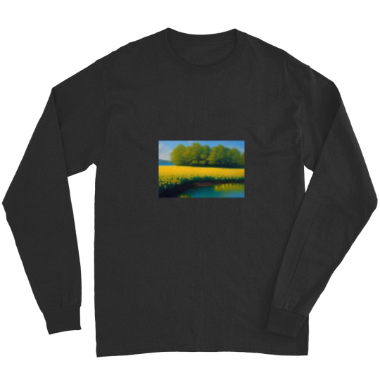 Discover Yellow springtime daffodils by the blue woods stream and coastal salt New Engl and floral landscape n Long Sleeves