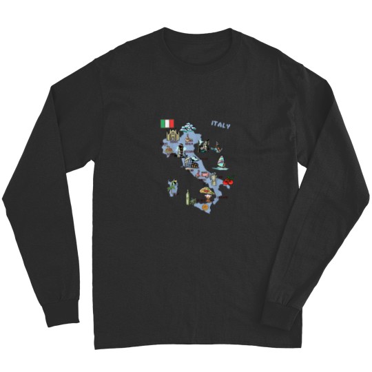 Discover Italy tourist map with landmarks flag and famous symbols Long Sleeves