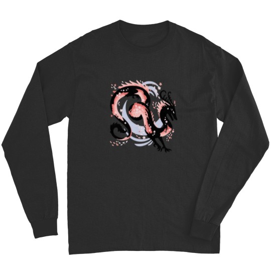 Discover Cherry Blossom Dragon Drawing T-Shirt 2 Long Sleeves
