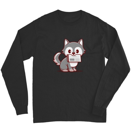Discover Cute Wolf With Newspaper T-Shirt Long Sleeves