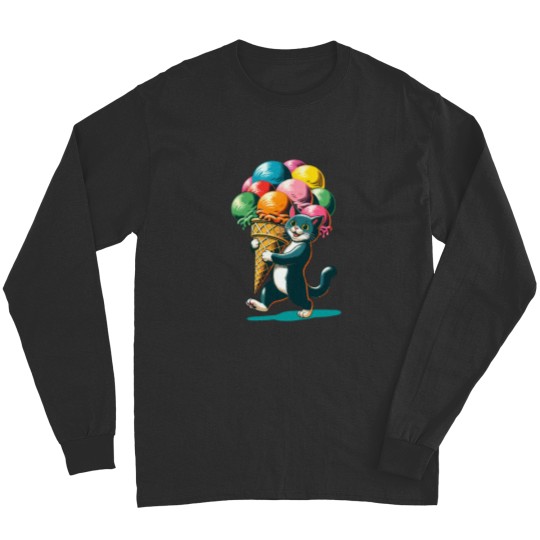 Discover A cat with a large, colorful ice cream Long Sleeves