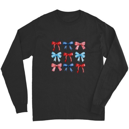 Discover Red And Blue Coquette Bow 4th of July Women Girls ic Long Sleeves