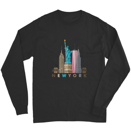 Discover NYC New York City skylines statue of liberty Long Sleeves