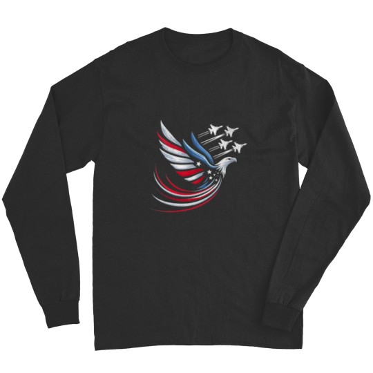 Discover Womens Patriotic Red Blue USA Flag Fighter Jets 4th of July VNeck Long Sleeves