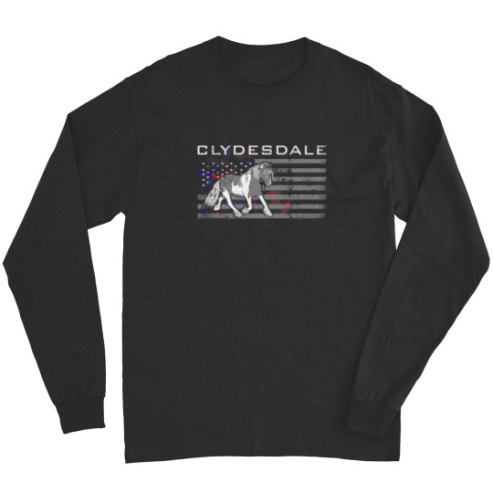 Discover Clydesdale Horse US American Flag Long Sleeves