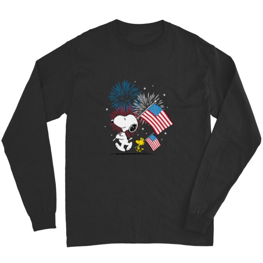 Discover Peanutsss Snoopy Woodstock American Flags Fireworks Long Sleeves