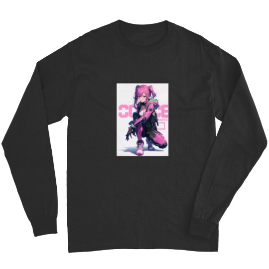 Discover Cute anime manga japanese girl pink hair urban cyberpunkss style Long Sleeves