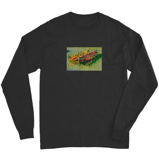 Discover 2 Colourful Boats On A Lake - Abstract Art 7805 Long Sleeves