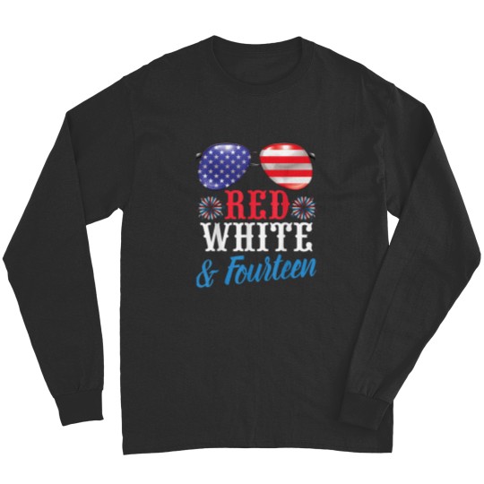 Discover Fireworks US Glasses Red White amp Fourteen Years Old Birthday Long Sleeves