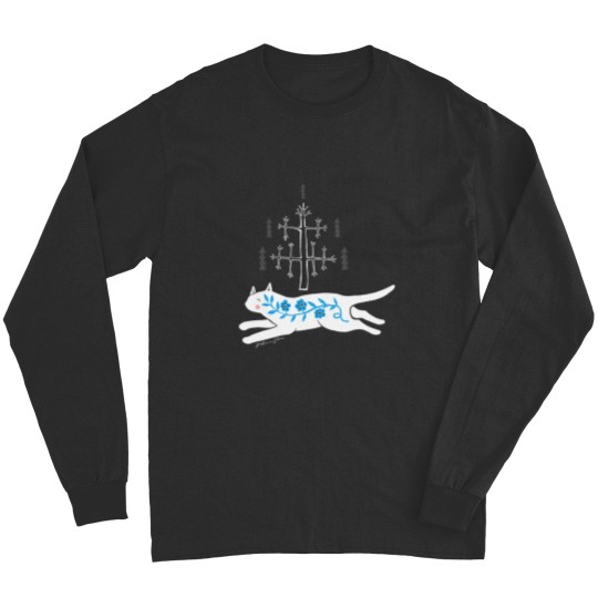 Discover Folk cat on yellow Long Sleeves