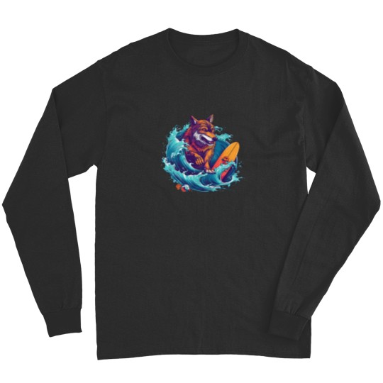 Discover Wolf Surfing 80S Commercial Graphic T Shirt 1 Long Sleeves