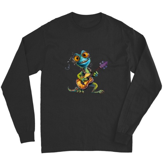 Discover Cartoon Chameleon Plays The Guitar Long Sleeves