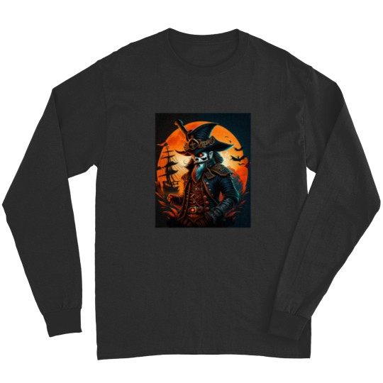 Discover Spooky Pirate Cartoon Halloween Comic Art Long Sleeves