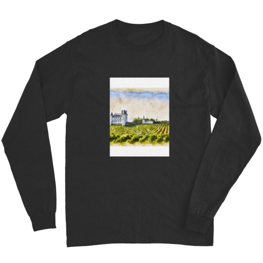 Discover Watercolor of French Loire Valley vineyards and chateau Active Long Sleeves