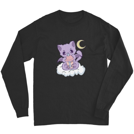 Discover Kawaii Pastel Goth Cute Creepy Witchy Cat Boba Anime Kitten Long Sleeves