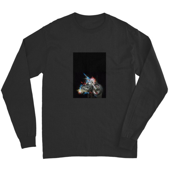Discover Chrome motorcycle with colorful abstract element on black background Graphic Long Sleeves