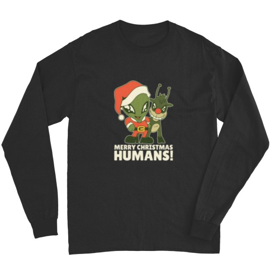 Discover Alien With Reindeer Extraterrestrial Christmas Greetings Long Sleeves