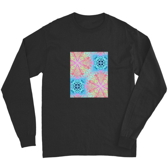 Discover 1980s cottagecore New Age Bohemian pink aqua turquoise damask Long Sleeves