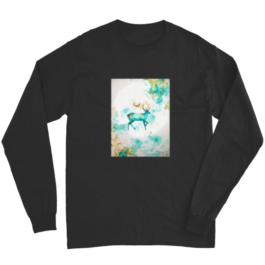 Discover Cute Pastel Reindeer Turquoise Teal And Golden Pattern Long Sleeves