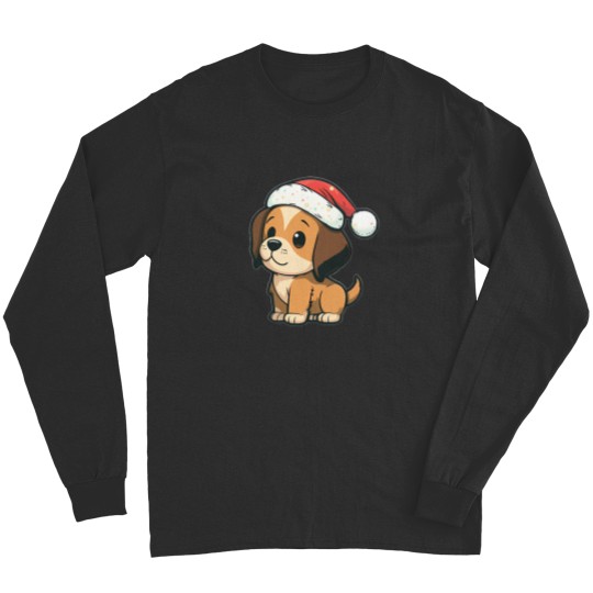 Discover Cute Puppy Wearing Santa Hat Long Sleeves