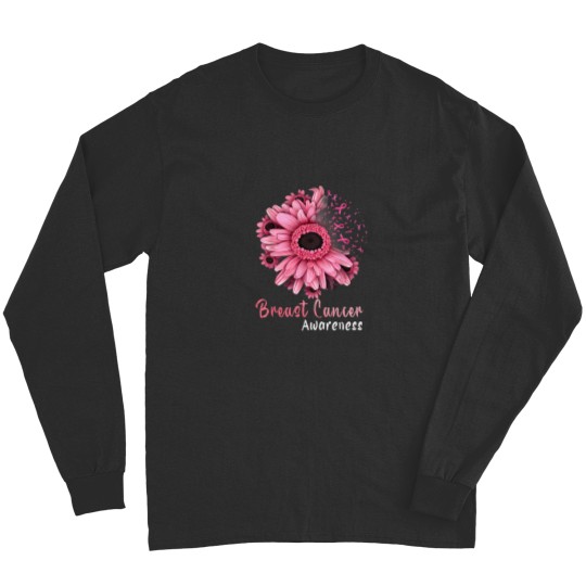 Discover Sunflower Breast Cancer Awareness Pink Ribbon In October T-Shirt Long Sleeves